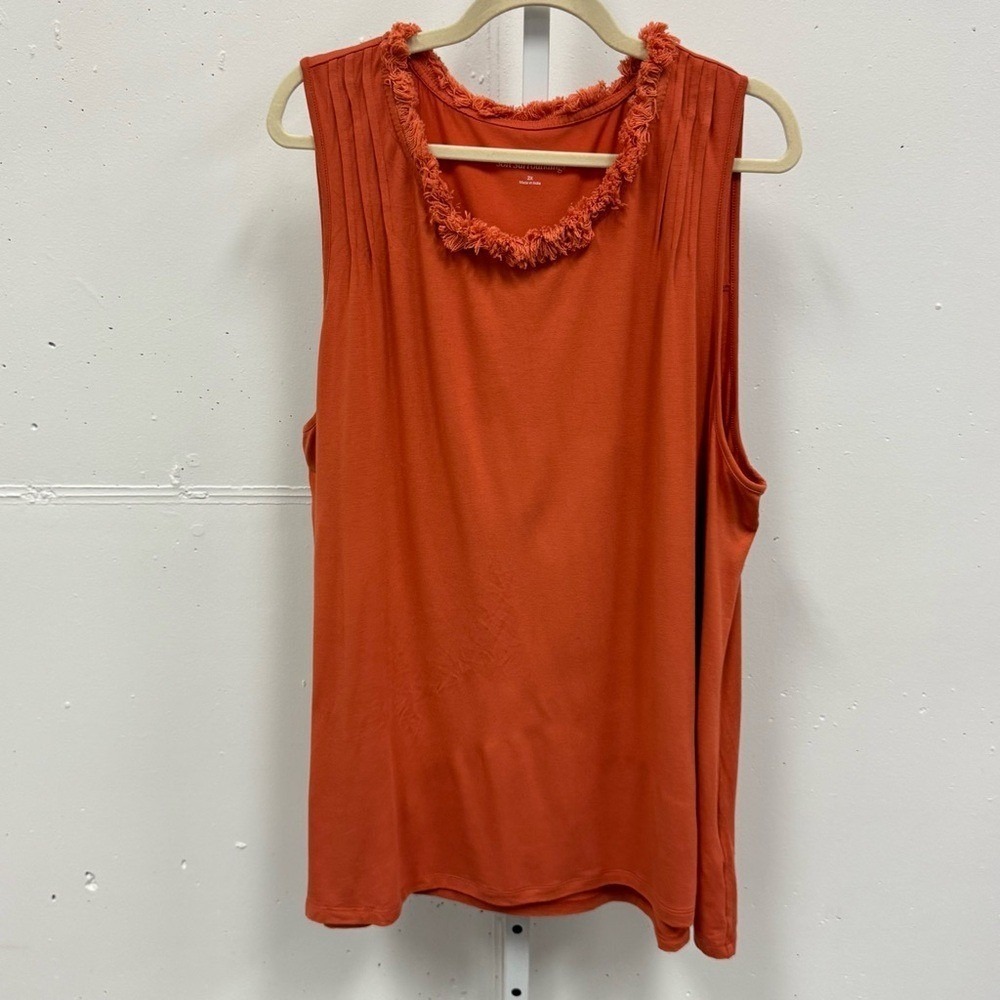 Soft Surroundings Women's Fringe Burnt Orange Soft Tank Top Stretch Scoop Neck